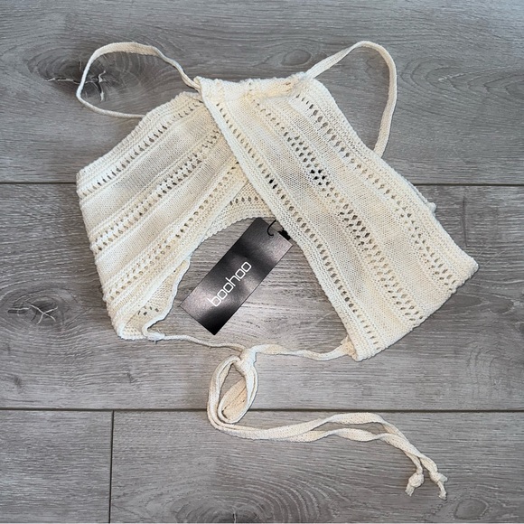 NWT Boohoo Crochet Lace Up Bralet and Skirt Co-ord in White Size Small - Picture 4 of 10